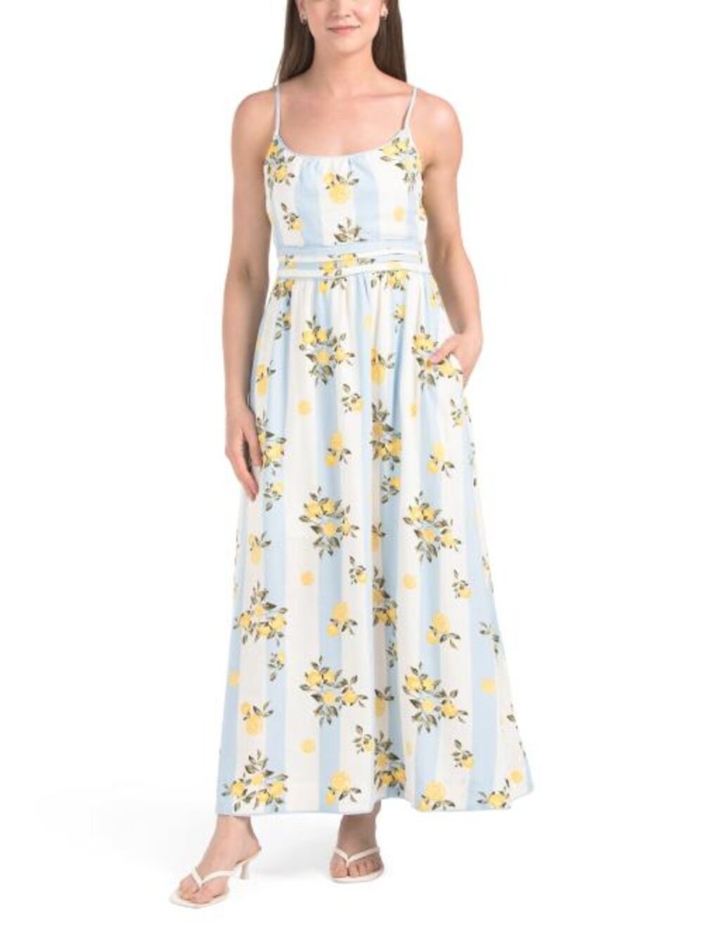 MARTHA STEWART COLLECTION Linen Blend Striped Lemon Midi Dress